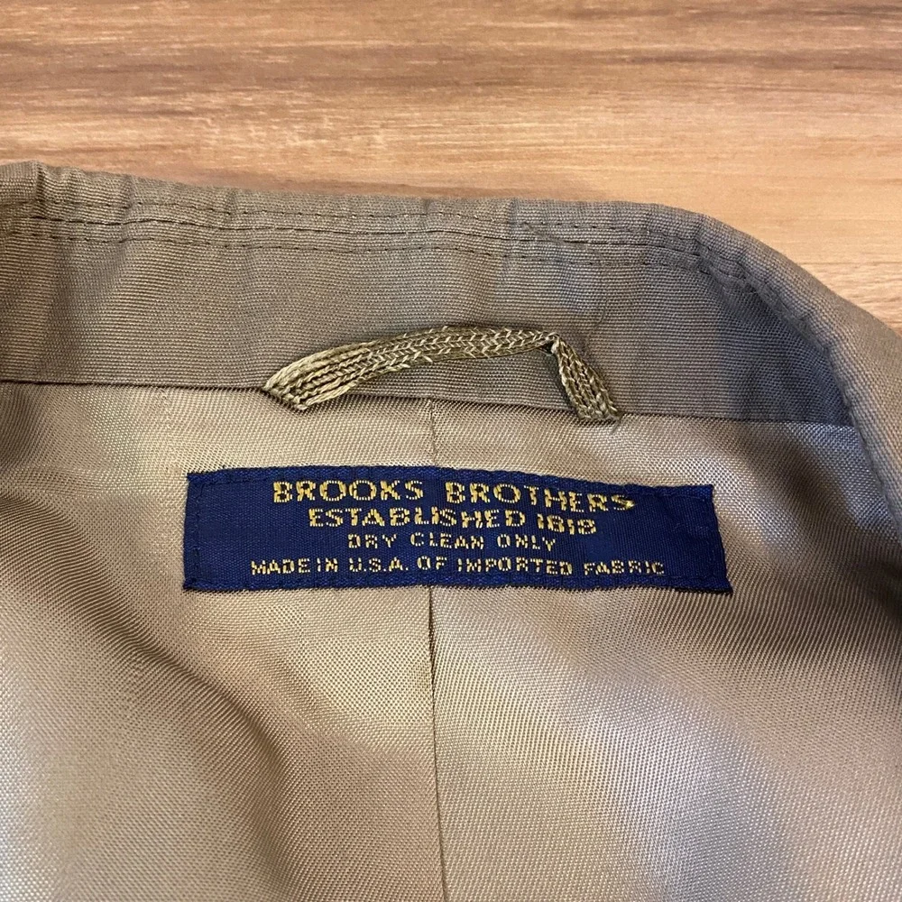 Vintage Brooks Brothers Blazer Mens 45R Olive Green USA Cotton Union 3 roll 2